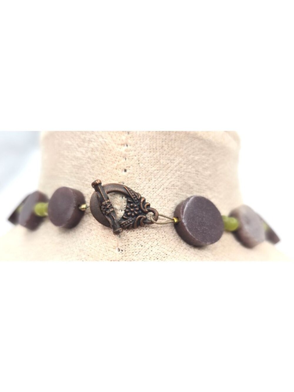 Artisan Natural Stone Statement Necklace Purple Green Beaded Pendant Boho Earthy - Picture 4 of 11